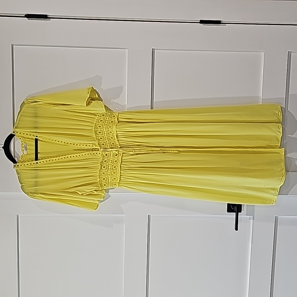 Ekouaer double tie lace eyelet bathing suit cover up yellow